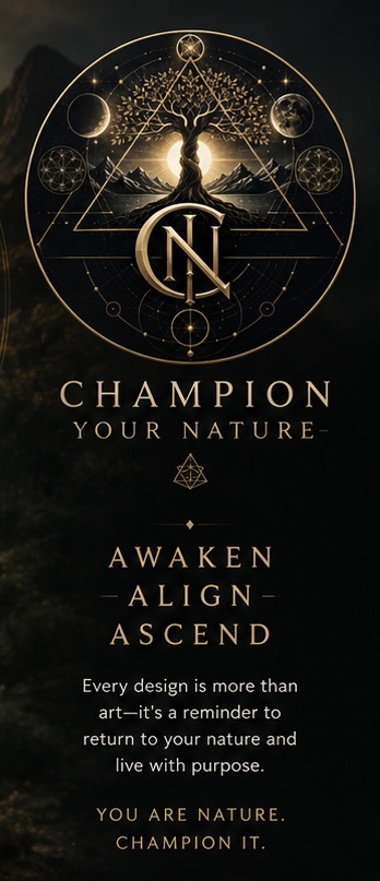 Champion Your Nature. Awaken, align, ascend. Every design is more than art—it's a reminder to return to your nature and live with purpose. You are nature. Champion it.