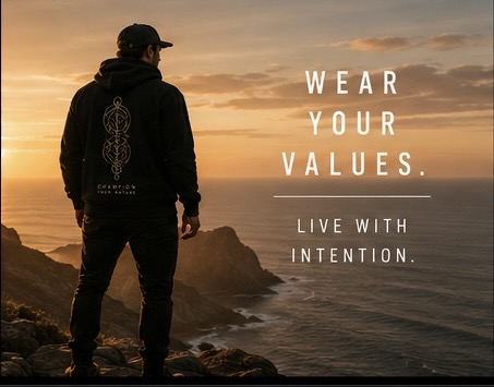 Person wearing a Champion Your Nature concept hoodie at sunset